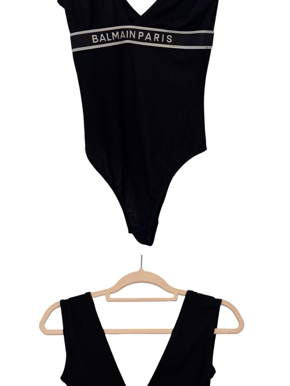 Balmain Black Logo Waistband Bodysuit